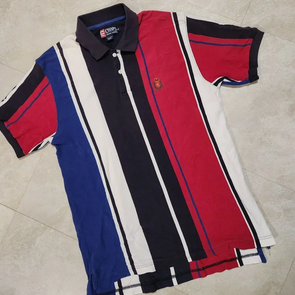 VTG 90s Chaps Ralph Lauren Polo Mens M Medium Colorblock‎ Stripe T Shirt 1990s